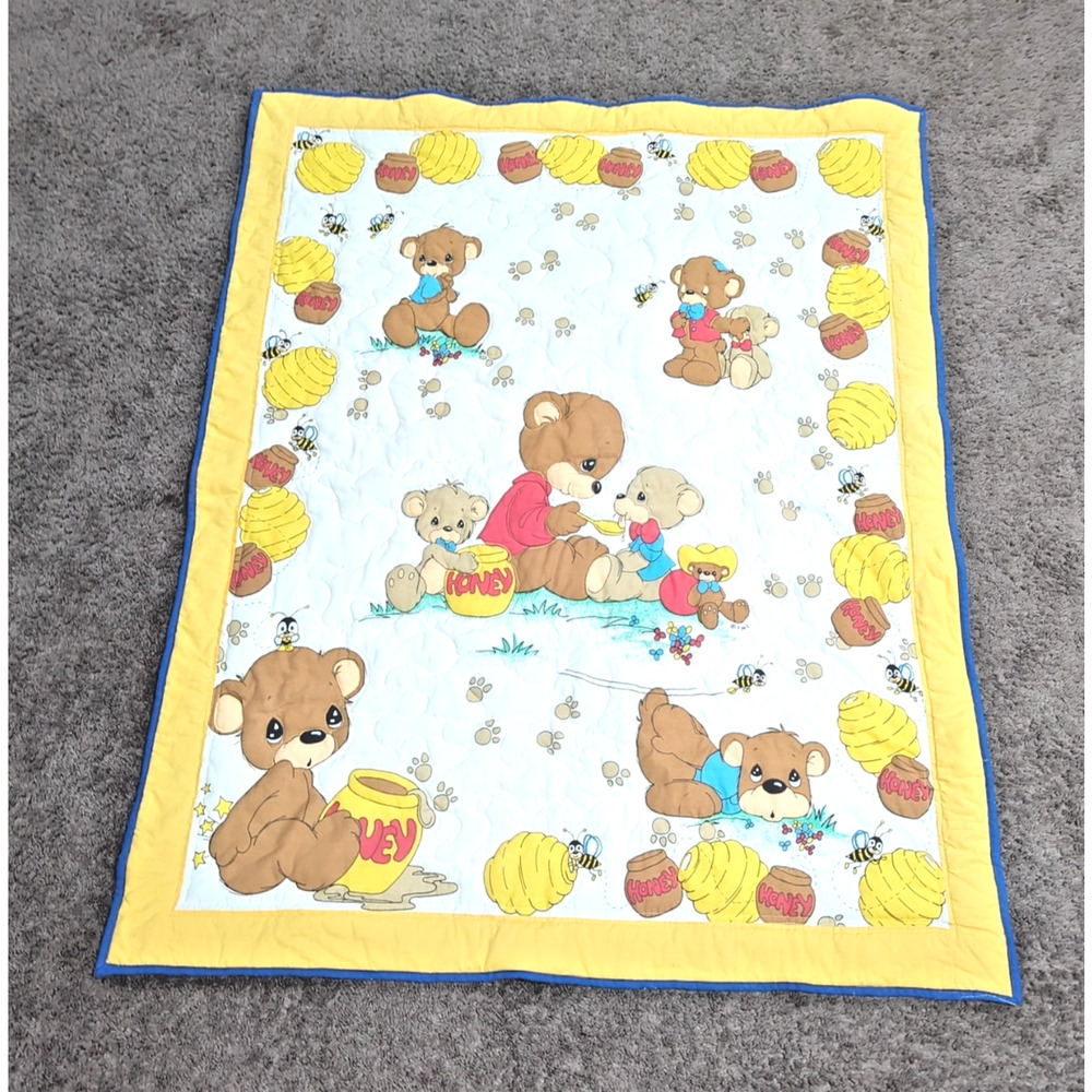 Precious Moments Baby Blanket Pre-Quilted Double Sided Honey Bear 38" x 48"